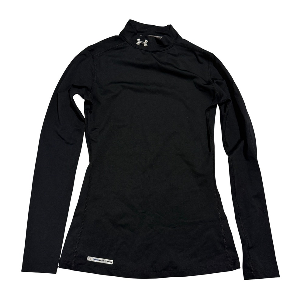 Under Armour ColdGear Mock Neck Long Sleeve Fitted Top Black Womens Small S